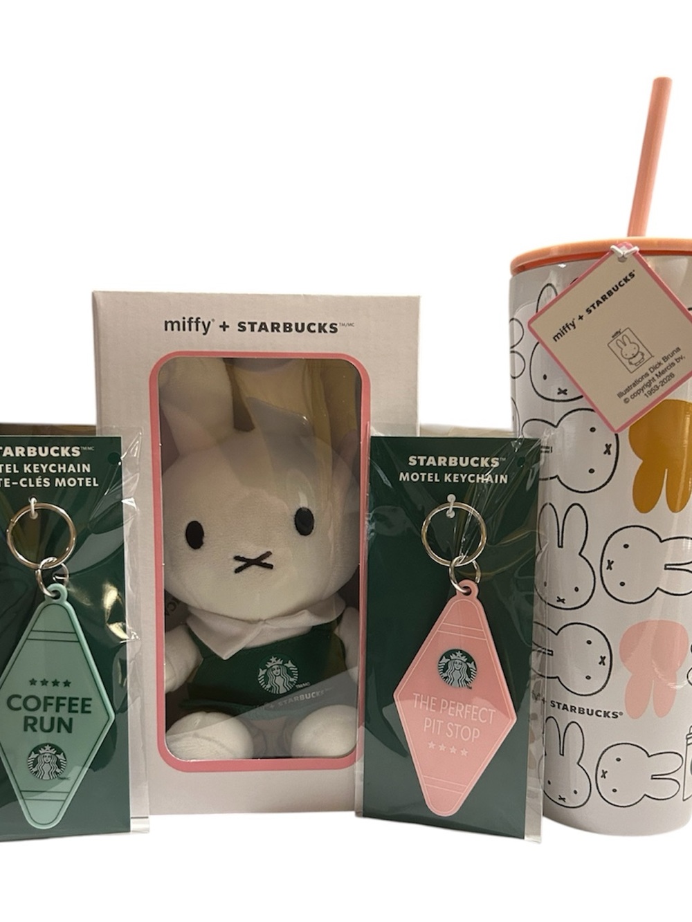 Starbucks Miffy Plush, miffy tumbler and two keychains